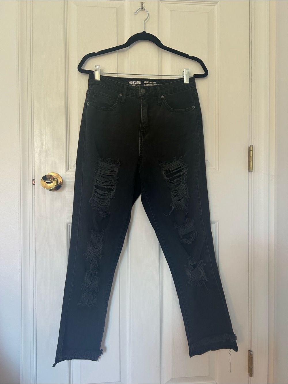 Mossimo High Rise Mom Jeans Black Distressed Raw Hem 4/27